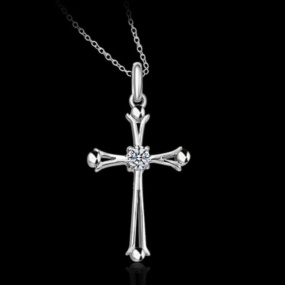 Aprilsplace Jewelry - Cross CZ Rhodium Plated Pendant Necklace